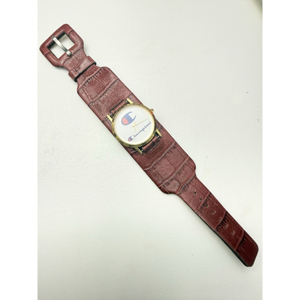 Vintage Champion Logo Watch WORKING Red Croc Leather Fossil Band Streetwear Y2K